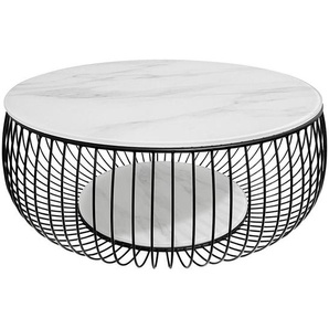 Novel Couchtisch, Schwarz, Weiß, Metall, Glas, Marmoroptik, rund, rund, 86x35x86 cm, Wohnzimmer, Wohnzimmertische, Couchtische, Couchtische Glas