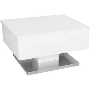 Novel Couchtisch, Weiß, Edelstahl, Metall, Holzwerkstoff, rechteckig, würfelförmig, 70x40.5x60 cm, höhenverstellbar, Wohnzimmer, Wohnzimmertische,