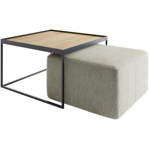 Novel Couchtischset Collare Sets, Eiche, Beige, Textil, 2-teilig, Eiche, massiv, quadratisch, eckig, 80x49x80 cm, Wohnzimmer, Wohnzimmertische, Satztische