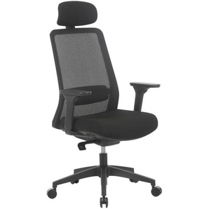 Novel Drehstuhl, Schwarz, Kunststoff, Textil, Drehkreuz, 64x114-124x64 cm, Wippfunktion, Sitzfläche 360° drehbar, inklusive Armlehnen, Arbeitszimmer, Bürostühle, Drehstühle