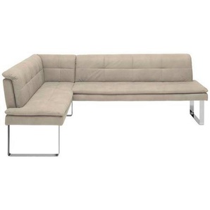 Novel Eckbank, Chrom, Sand, Metall, Textil, Uni, 3-4-Sitzer, L-Form, 213x154 cm, Fußauswahl, Lederauswahl, Stoffauswahl, Esszimmer, Bänke, Eckbänke