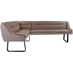 Novel Eckbank, Taupe, Metall, Textil, Leder, Echtleder, Rindleder, 5-Sitzer, Eckteil, 237x178 cm, Esszimmer, Bänke, Eckbänke