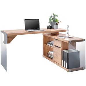 Novel Eckschreibtisch, Eiche, Metall, 1 Schubladen, rechteckig, 116.5x74x141.8 cm, seitenverkehrt montierbar, Arbeitszimmer, Schreibtische,