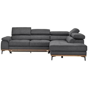 Novel Ecksofa, Grau, Holz, Textil, Eiche, 5-Sitzer, Ottomane rechts, L-Form, 282x226 cm, Stoffauswahl, seitenverkehrt erhältlich, Wohnzimmer, Sofas &