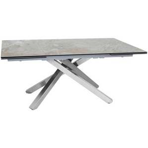 Novel Esstisch, Edelstahl, Hellgrau, Hellbraun, Metall, Glas, Keramik, rechteckig, eckig, 98x76x180-280 cm, ausziehbar, Esszimmer, Tische, Esstische,