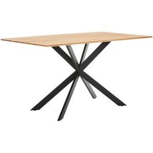 Novel Esstisch, Holz, Metall, Eiche, vollmassiv, rechteckig, X-Form, 80x75x140 cm, in verschiedenen Größen erhältlich, Esszimmer, Tische, Esstische