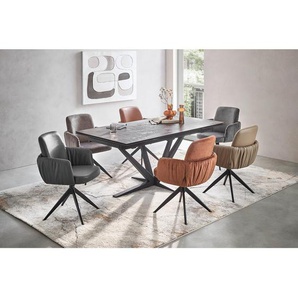 Novel Esstisch, Schwarz, Bronze, Metall, Glas, Keramik, rechteckig, eckig, Sternfuß, 95x76x180-280 cm, ausziehbar, Esszimmer, Tische, Esstische