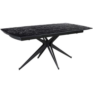Novel Esstisch, Schwarz, Metall, Glas, bootsförmig, eckig, Flachrohr, 95x76x180-260 cm, ausziehbar, Esszimmer, Tische, Esstische, Glastische