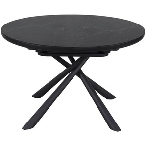 Novel Esstisch, Schwarz, Metall, Keramik, Holzwerkstoff, rund, Rundrohr, Sternfuß, 120x76x120-160 cm, ausziehbar, Esszimmer, Tische, Esstische,