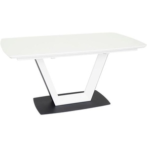 Novel Esstisch, Schwarz, Weiß, Metall, Glas, U-Form, Bodenplatte, 90x76 cm, ausziehbar, Esszimmer, Tische, Esstische, Glastische