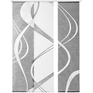 Novel Flächenvorhang, Grau, Weiß, Textil, Wellen, 60x245 cm, mit Flauschband, Öffnung für Beschwerungsstab, Wohntextilien, Gardinen & Vorhänge, Schiebegardinen