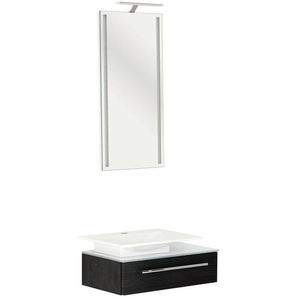 Novel Gästebad , Schwarz , 1 Schubladen , 66 cm , Goldenes M, Made in Germany , hängend , Badezimmer, Badmöbelsets & -serien, Badmöbel-Sets