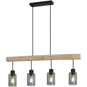 Novel Hängeleuchte, Natur, Schwarz, Holz, Metall, Glas, Eukalyptusholz, Hartholz, 15x120x100 cm, Lampen & Leuchten, Innenbeleuchtung, Hängelampen,