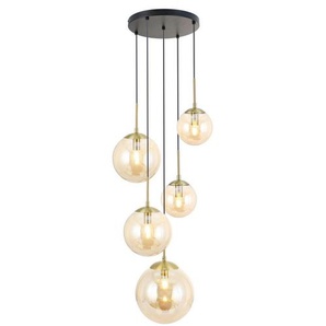 Novel Hängeleuchte, Schwarz, Gold, Bernstein, Metall, Glas, rund,rund, 120 cm, RoHS, CE, Lampen & Leuchten, Innenbeleuchtung, Hängelampen