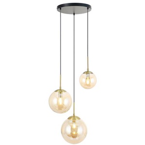 Novel Hängeleuchte, Schwarz, Gold, Bernstein, Metall, Glas, rund,rund, 40x120x46 cm, RoHS, CE, Lampen & Leuchten, Innenbeleuchtung, Hängelampen
