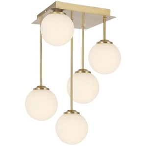 Novel Hängeleuchte, Weiß, Gold, Metall, Glas, rund,rund, 25.5x41x25.5 cm, RoHS, CE, Lampen & Leuchten, Innenbeleuchtung, Hängelampen