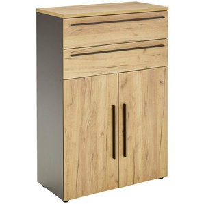 Novel Highboard , Graphit, Eiche , Holzwerkstoff , 1 Fächer , 2 Schubladen , 80x120x40 cm , Made in Germany , Typenauswahl, Beimöbel erhältlich , Wohnzimmer, Kommoden & Sideboards, Highboards