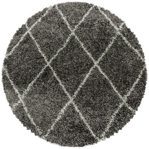 Novel Hochflorteppich Alvor 3401 taupe , Taupe , Textil , Raute , rund , Oeko-Tex® Standard 100 , für Fußbodenheizung geeignet, schmutzabweisend, Hausstauballergiker lichtunempfindlich, antistatisch, waschbar, pflegeleicht, strapazierfähig, leicht