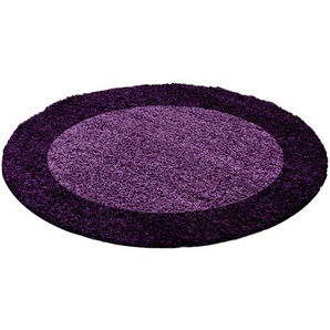 Novel Hochflorteppich Life 1503 , Lila , Textil , Bordüre , rund , Oeko-Tex® Standard 100 , für Fußbodenheizung geeignet, schmutzabweisend, Hausstauballergiker lichtunempfindlich, antistatisch, waschbar, pflegeleicht, strapazierfähig, leicht
