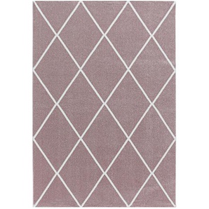 Novel Hochflorteppich Rio 4601 rosa, Rosa, Textil, Raute, rechteckig, 140 cm, Oeko-Tex® Standard 100, für Fußbodenheizung geeignet, schmutzabweisend, Hausstauballergiker lichtunempfindlich, antistatisch, pflegeleicht, strapazierfähig, leicht