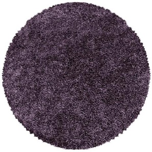 Novel Hochflorteppich Sydney 3000 violett, Violett, Textil, Uni, rund, Oeko-Tex® Standard 100, für Fußbodenheizung geeignet, schmutzabweisend, Hausstauballergiker lichtunempfindlich, antistatisch, pflegeleicht, strapazierfähig, leicht zusammenrollbar,