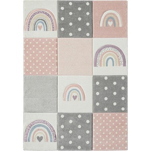 Novel Kinderteppich Pastel Kids, Altrosa, Hellgrau, Textil, Regenbogen, rechteckig, 80x150 cm, ISO 9001, Bsci, Oeko-Tex® Standard 100, für