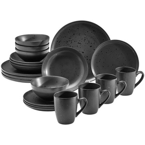 Novel Kombiservice Black Pearl, Schwarz, Keramik, 20-teilig, Punkte, 360 ml,610 ml, Lfgb, handgemacht, Essen & Trinken, Geschirr, Geschirr-Sets, Kombiservice