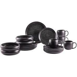 Novel Kombiservice Faro Black, Schwarz, Keramik, 16-teilig, Farbverlauf, 470 ml, Lfgb, Handmade Quality, lebensmittelecht, Essen & Trinken, Geschirr, Geschirr-Sets, Kombiservice