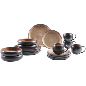 Novel Kombiservice Faro, Braun, Keramik, 16-teilig, Farbverlauf, 470 ml, Lfgb, Handmade Quality, lebensmittelecht, Essen & Trinken, Geschirr,