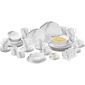 Novel Kombiservice Roma, Grau, Schwarz, Weiß, Keramik, 62-teilig, Streifen, 190 ml,190 ml,220 ml,270 ml,90 ml,420 ml,430 ml, Lfgb, lebensmittelecht,