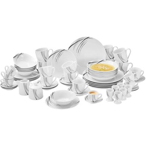 Novel Kombiservice Roma, Weiß, Grau, Schwarz, Keramik, 62-teilig, Streifen, 190 ml,190 ml,220 ml,270 ml,90 ml,420 ml,430 ml, Lfgb, lebensmittelecht,
