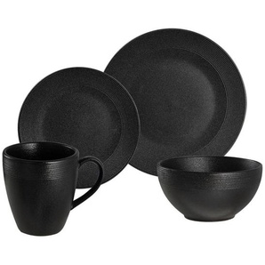 Novel Kombiservice, Schwarz, Keramik, 16-teilig, Abstraktes, 36.5x33.5x33.5 cm, Lfgb, verschiedene Motive/Dekore/Designs erhältlich, lebensmittelecht, stapelbar, Essen & Trinken, Geschirr, Geschirr-Sets, Kombiservice