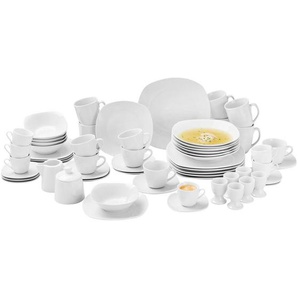 Novel Kombiservice Ascona, Weiß, Keramik, 62-teilig, Uni, 200 ml,200 ml,220 ml,270 ml,100 ml,370 ml,360 ml, Lfgb, lebensmittelecht, Essen & Trinken,