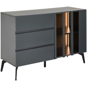 Novel Kommode, Grau, Schwarz, Metall, Glas, Holzwerkstoff, 1 Fächer, 3 Schubladen, 110x76.3x41.5 cm, Bsci, Beimöbel erhältlich, stehend, Beleuchtung, Wohnzimmer, Kommoden & Sideboards, Kommoden