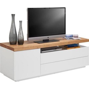 Novel Lowboard, Weiß, Eiche, Holz, Holzwerkstoff, Eiche, teilmassiv, 2 Schubladen, 160x53.5x47 cm, Beimöbel erhältlich, Wohnzimmer, Wohnwände,