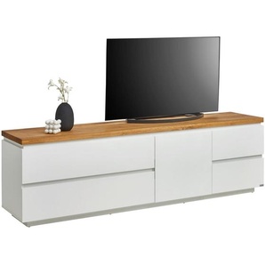 Novel Lowboard, Weiß, Eiche, Holz, Holzwerkstoff, Eiche, vollmassiv, 1 Fächer, 4 Schubladen, 195x58x42 cm, Bsci, Typenauswahl, stehend, Wohnzimmer, Wohnwände, Lowboards