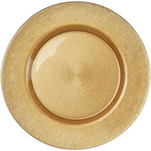 Novel Platzteller Set 4-tlg, Gold, Glas, Uni, rund, Lfgb, handbemalt, Essen & Trinken, Geschirr, Teller, Platzteller