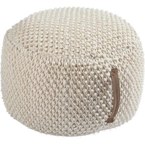 Novel Pouf, Beige, Textil, Füllung: Styroporkugeln, 50x30x50 cm, Handmade in India, Care & Fair, Indoor, Sitzfläche gepolstert, mit Griff, rutschfest, formstabil, Wohnzimmer, Hocker, Poufs