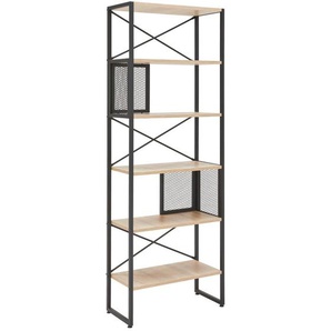 Novel Regal, Schwarz, Sonoma Eiche, Metall, Holzwerkstoff, 5 Fächer, 64x180x31 cm, stehend, Wohnzimmer, Regale, Bücherregale