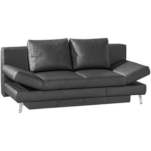 Novel Schlafsofa, Schwarz, Leder, Echtleder, Rindleder, Uni, 2-Sitzer, 200x85x90 cm, Fußauswahl, Lederauswahl, Schlafen auf Sitzhöhe, Wohnzimmer, Sofas & Couches, Wohnlandschaften, Ledersofas