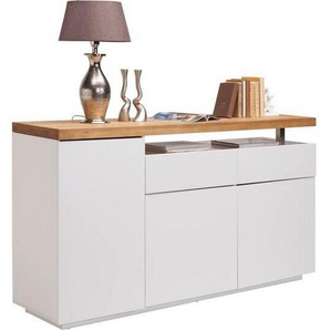 Novel Sideboard, Weiß, Eiche, Holz, Eiche, massiv,teilmassiv, 4 Fächer, 2 Schubladen, 170x92x43 cm, Beimöbel erhältlich, Wohnzimmer, Kommoden &