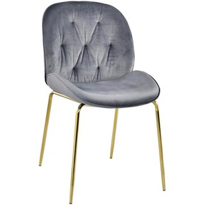 Novel Stuhl, Grau, Gold, Metall, Textil, Rundrohr, 48x85x62 cm, Esszimmer, Stühle, Esszimmerstühle, Vierfußstühle