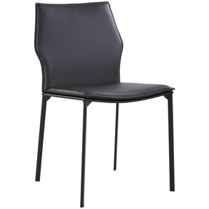 Novel Stuhl, Schwarz, Metall, Leder, Echtleder, Büffelleder, Flachrohr, 48x85x57.5 cm, Esszimmer, Stühle, Esszimmerstühle