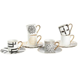 Novel Tassenset, Schwarz, Weiß, Gold, Keramik, 12-teilig, 90 ml, Lfgb, Kaffee & Tee, Tassen, Kaffeetassen-Sets