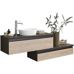 Novel Waschtischkombi Nv.075, Eiche, Dunkelgrau, Holzwerkstoff, 2 Schubladen, 160 cm, Goldenes M, Made in Germany, hängend, Badezimmer, Waschbecken &