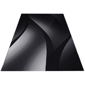 Novel Webteppich Plus 8010 , Schwarz, Weiß , Textil , Wellen , rechteckig , 160 cm , Oeko-Tex® Standard 100 , für Fußbodenheizung geeignet, schmutzabweisend, Hausstauballergiker lichtunempfindlich, antistatisch, waschbar, pflegeleicht, strapazierfähig,