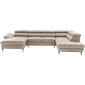 Novel Wohnlandschaft, Creme, Leder, Echtleder, Rindleder, Uni, 7-Sitzer, U-Form, 340x220 cm, Lederauswahl, seitenverkehrt erhältlich, Hocker erhältlich, Wohnzimmer, Sofas & Couches, Wohnlandschaften, Wohnlandschaften in U-Form