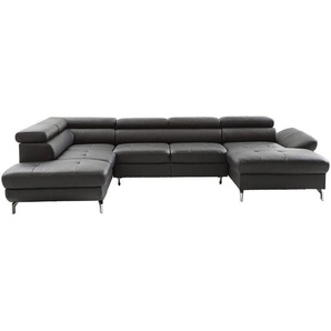 Novel Wohnlandschaft, Schwarz, Leder, Echtleder, 7-Sitzer, U-Form, 340x220 cm, Lederauswahl, seitenverkehrt erhältlich, Hocker erhältlich, Wohnzimmer,