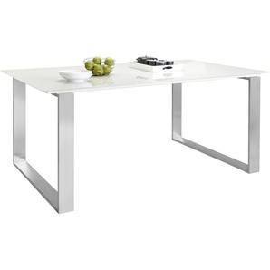 Esstisch NOW BY HÜLSTA ET19 Tische Gr. B/H/T: 220 cm x 75 cm x 100 cm, silberfarben (edelstahl, weiß, edelstahl, weiß) Esstische rechteckig Tisch in zwei Breiten, Untergestell aus gebürstetem Edelstahl