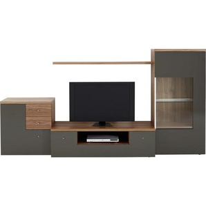 Now by hülsta Wohnwand Time , Grau, Nussbaum , Metall , Kernnussbaum , furniert , 5 Fächer , 2 Schubladen , 280x146x50 cm , Blauer Engel , erweiterbar, Typenauswahl, individuell planbar, Beimöbel erhältlich, umfangreiches Zubehör in verschiedenen